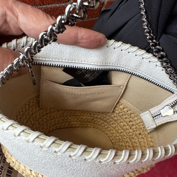 Stella McCartney falabella small shoulder bag crossbody half moon raffia chalk - Picture 8 of 14